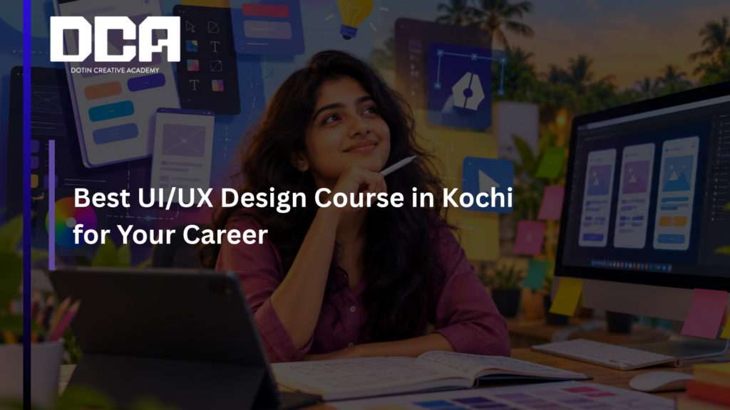Student designing a mobile app wireframe in Figma during a UI/UX design course in Kochi